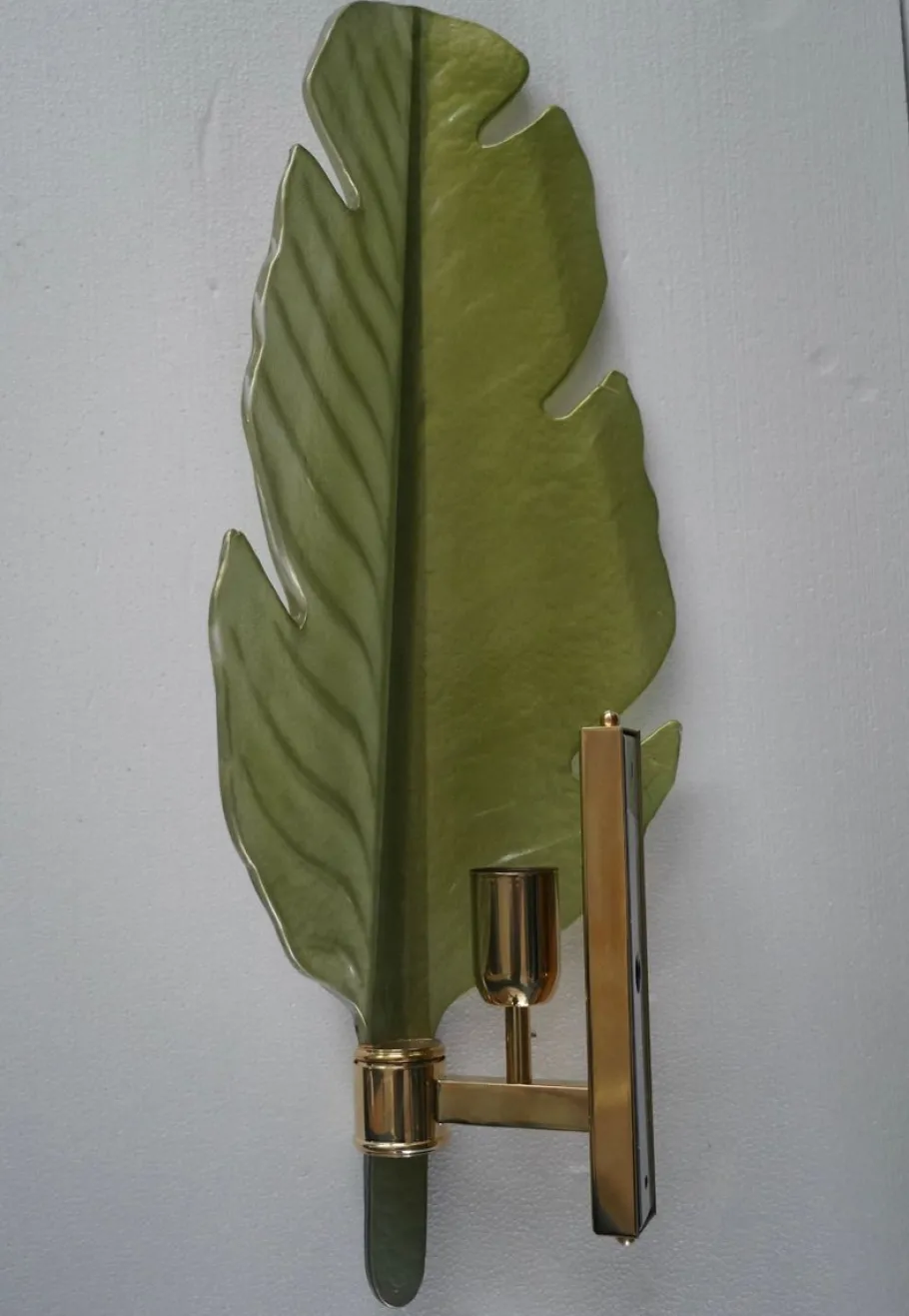 Best Pamono Murano Green Glass and Brass Wall Light, 1980s