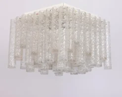 Clearance Pamono Murano Ice Glass Tubes Flushmount attributed to Doria, Germany, 1960s