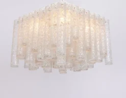 Clearance Pamono Murano Ice Glass Tubes Flushmount attributed to Doria, Germany, 1960s