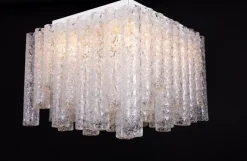 Clearance Pamono Murano Ice Glass Tubes Flushmount attributed to Doria, Germany, 1960s