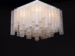 Clearance Pamono Murano Ice Glass Tubes Flushmount attributed to Doria, Germany, 1960s