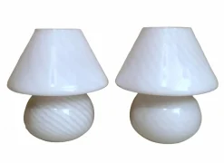 Discount Pamono Murano Mushroom-Shaped Opal Glass Spiral Lamps from Venini, 1970s, Set of 2