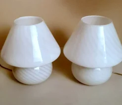 Discount Pamono Murano Mushroom-Shaped Opal Glass Spiral Lamps from Venini, 1970s, Set of 2