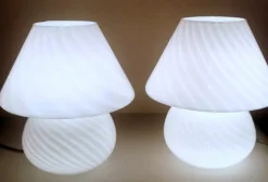 Discount Pamono Murano Mushroom-Shaped Opal Glass Spiral Lamps from Venini, 1970s, Set of 2