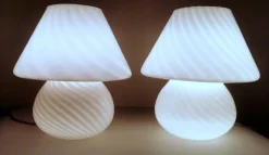 Discount Pamono Murano Mushroom-Shaped Opal Glass Spiral Lamps from Venini, 1970s, Set of 2