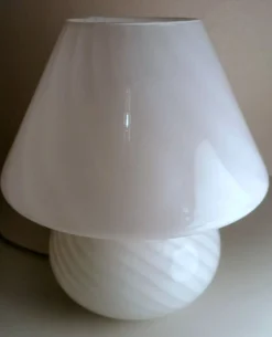 Discount Pamono Murano Mushroom-Shaped Opal Glass Spiral Lamps from Venini, 1970s, Set of 2