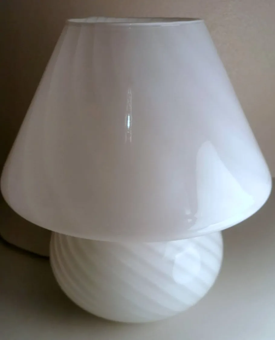 Discount Pamono Murano Mushroom-Shaped Opal Glass Spiral Lamps from Venini, 1970s, Set of 2