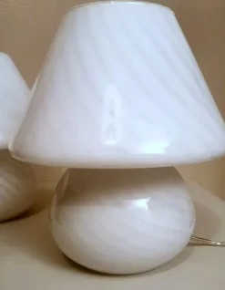 Discount Pamono Murano Mushroom-Shaped Opal Glass Spiral Lamps from Venini, 1970s, Set of 2