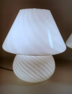 Discount Pamono Murano Mushroom-Shaped Opal Glass Spiral Lamps from Venini, 1970s, Set of 2