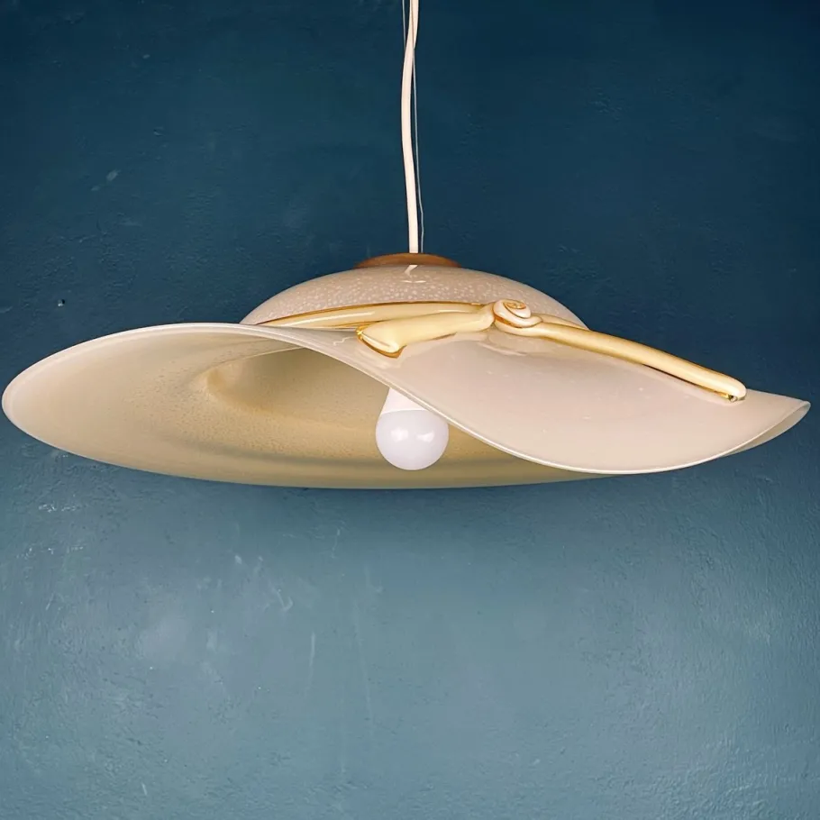 Discount Pamono Murano Pendant Lamp in Shape of Wide Brim Hat, Italy, 1970s
