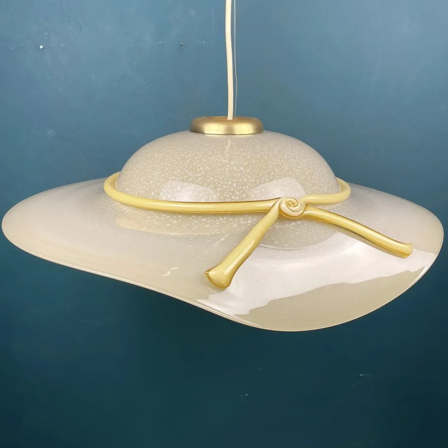 Discount Pamono Murano Pendant Lamp in Shape of Wide Brim Hat, Italy, 1970s
