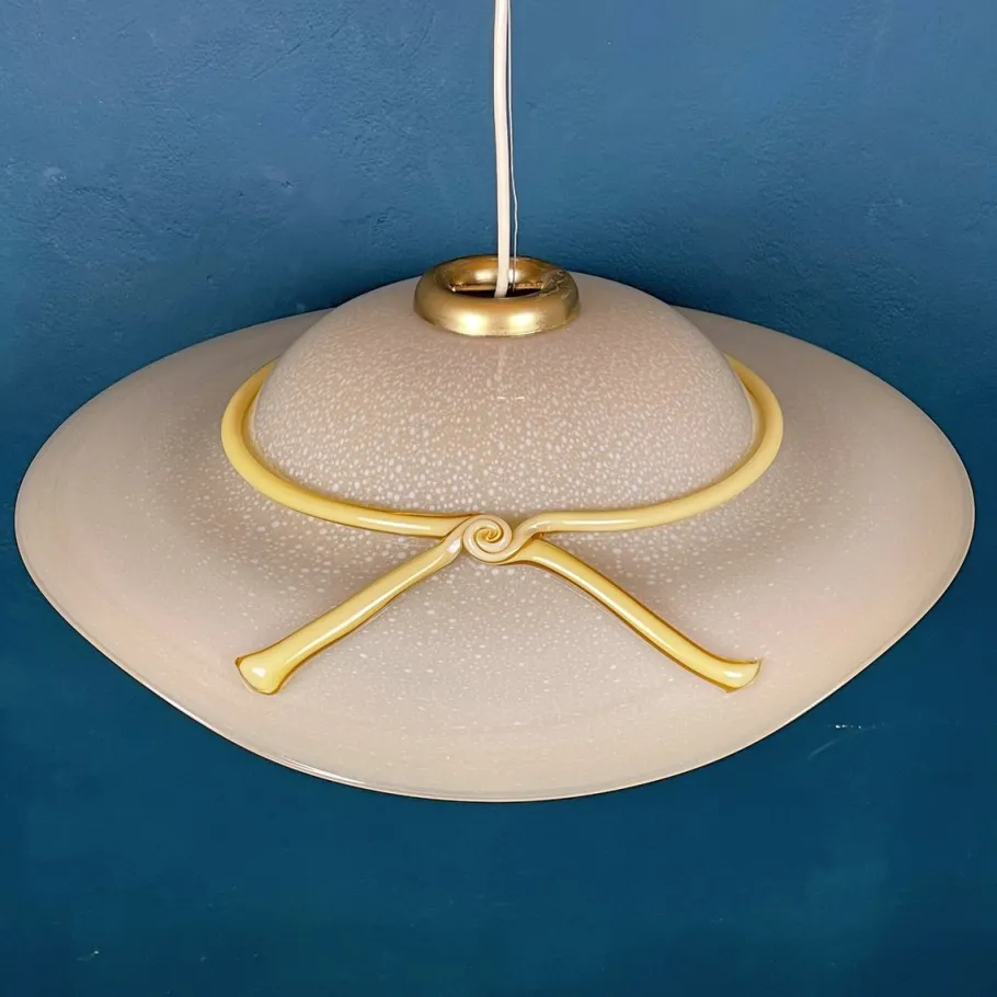 Discount Pamono Murano Pendant Lamp in Shape of Wide Brim Hat, Italy, 1970s