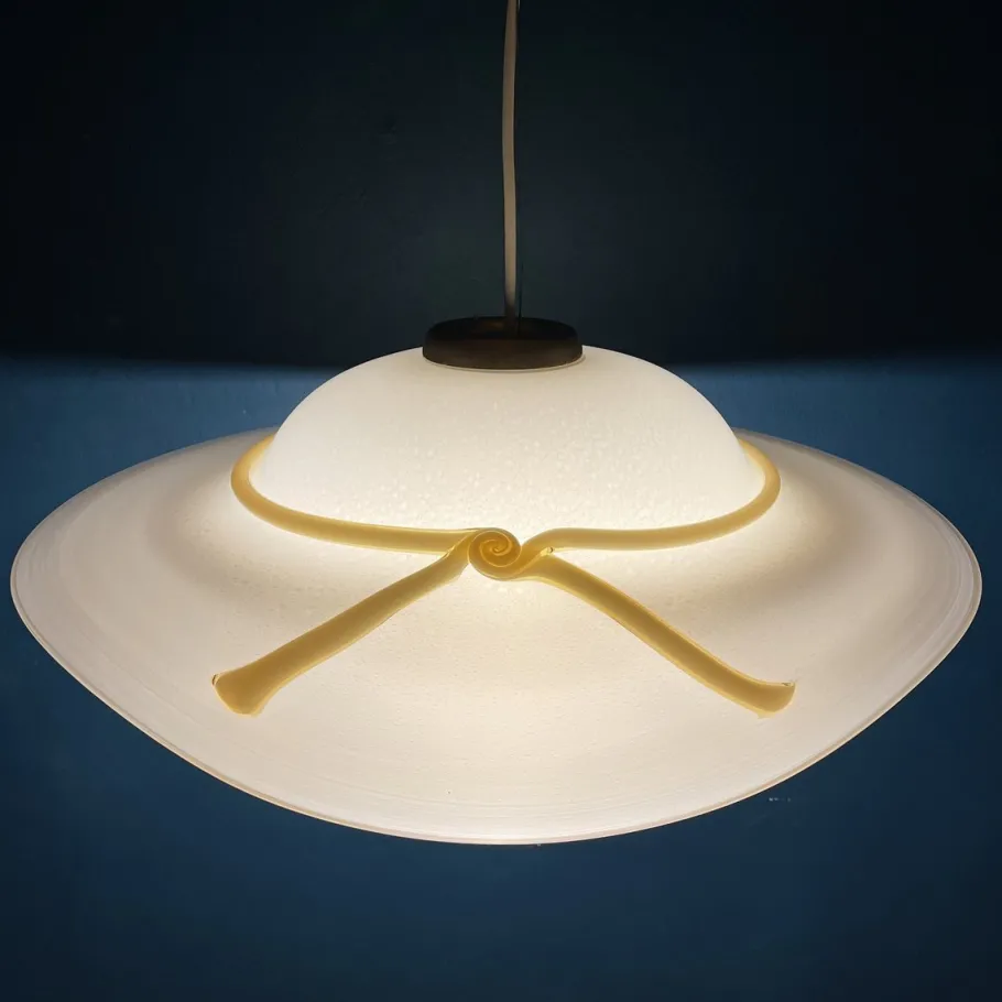 Discount Pamono Murano Pendant Lamp in Shape of Wide Brim Hat, Italy, 1970s