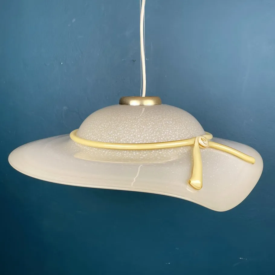 Discount Pamono Murano Pendant Lamp in Shape of Wide Brim Hat, Italy, 1970s