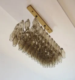 Best Pamono Murano Poliedri Chandelier by Carlo Scarpa with 84 Smoked Glasses, 1990s