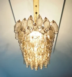 Best Pamono Murano Poliedri Chandelier by Carlo Scarpa with 84 Smoked Glasses, 1990s