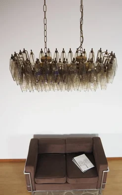 Best Pamono Murano Poliedri Chandelier by Carlo Scarpa with 84 Smoked Glasses, 1990s