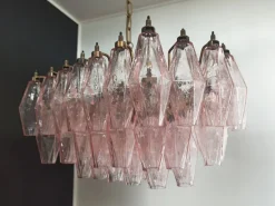 New Pamono Murano Poliedri Chandelier with Pink Glasses from Carlo Scarpa, 1990s