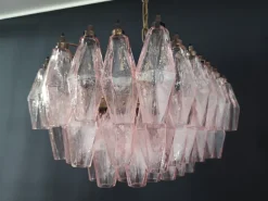 New Pamono Murano Poliedri Chandelier with Pink Glasses from Carlo Scarpa, 1990s