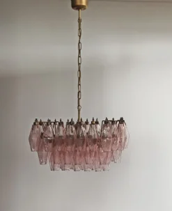 New Pamono Murano Poliedri Chandelier with Pink Glasses from Carlo Scarpa, 1990s