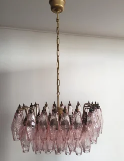 New Pamono Murano Poliedri Chandelier with Pink Glasses from Carlo Scarpa, 1990s