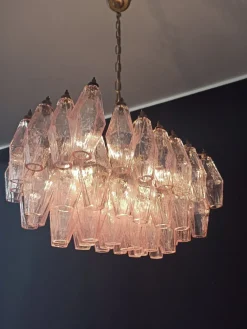 New Pamono Murano Poliedri Chandelier with Pink Glasses from Carlo Scarpa, 1990s