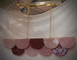 Hot Pamono Murano Rectangular Pink Violet Art Glass and Brass Chandelier and Pendant