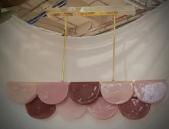 Hot Pamono Murano Rectangular Pink Violet Art Glass and Brass Chandelier and Pendant