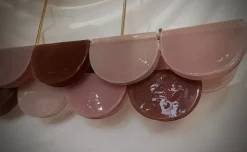 Hot Pamono Murano Rectangular Pink Violet Art Glass and Brass Chandelier and Pendant