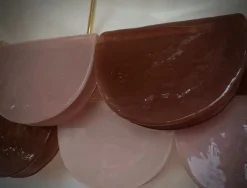 Hot Pamono Murano Rectangular Pink Violet Art Glass and Brass Chandelier and Pendant