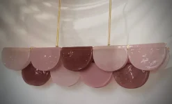 Hot Pamono Murano Rectangular Pink Violet Art Glass and Brass Chandelier and Pendant