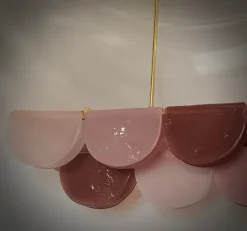 Hot Pamono Murano Rectangular Pink Violet Art Glass and Brass Chandelier and Pendant