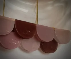 Hot Pamono Murano Rectangular Pink Violet Art Glass and Brass Chandelier and Pendant