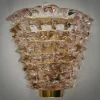 Clearance Pamono Murano Round Art Glass and Brass Light Pink Color Wall Light, 2000