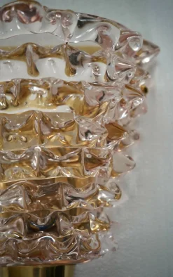 Clearance Pamono Murano Round Art Glass and Brass Light Pink Color Wall Light, 2000