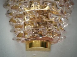 Clearance Pamono Murano Round Art Glass and Brass Light Pink Color Wall Light, 2000