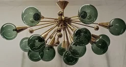 Hot Pamono Murano Sputnik Spherical Green Glass and Brass Chandelier, 1990
