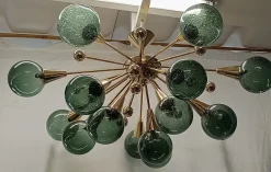 Hot Pamono Murano Sputnik Spherical Green Glass and Brass Chandelier, 1990