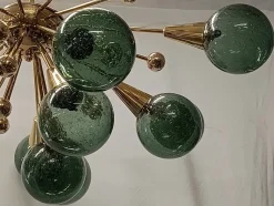 Hot Pamono Murano Sputnik Spherical Green Glass and Brass Chandelier, 1990