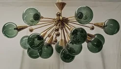 Hot Pamono Murano Sputnik Spherical Green Glass and Brass Chandelier, 1990