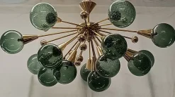 Hot Pamono Murano Sputnik Spherical Green Glass and Brass Chandelier, 1990