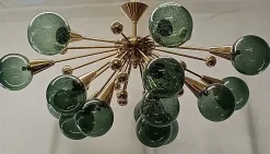 Hot Pamono Murano Sputnik Spherical Green Glass and Brass Chandelier, 1990