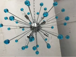 New Pamono Murano Style Glass Sputnik Blue Italian Handmade Chandelier