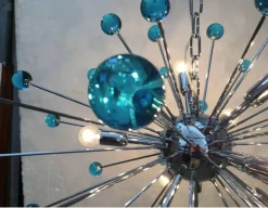 New Pamono Murano Style Glass Sputnik Blue Italian Handmade Chandelier