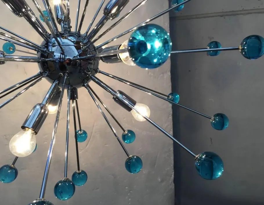 New Pamono Murano Style Glass Sputnik Blue Italian Handmade Chandelier