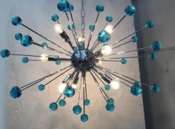 New Pamono Murano Style Glass Sputnik Blue Italian Handmade Chandelier
