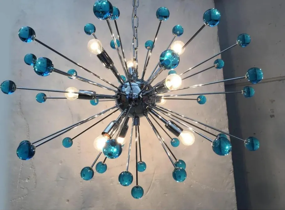 New Pamono Murano Style Glass Sputnik Blue Italian Handmade Chandelier