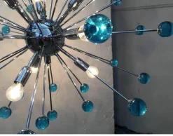 New Pamono Murano Style Glass Sputnik Blue Italian Handmade Chandelier