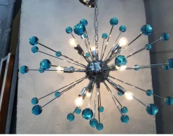 New Pamono Murano Style Glass Sputnik Blue Italian Handmade Chandelier