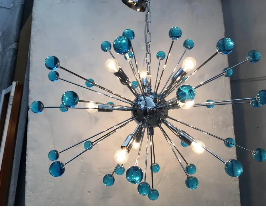 New Pamono Murano Style Glass Sputnik Blue Italian Handmade Chandelier